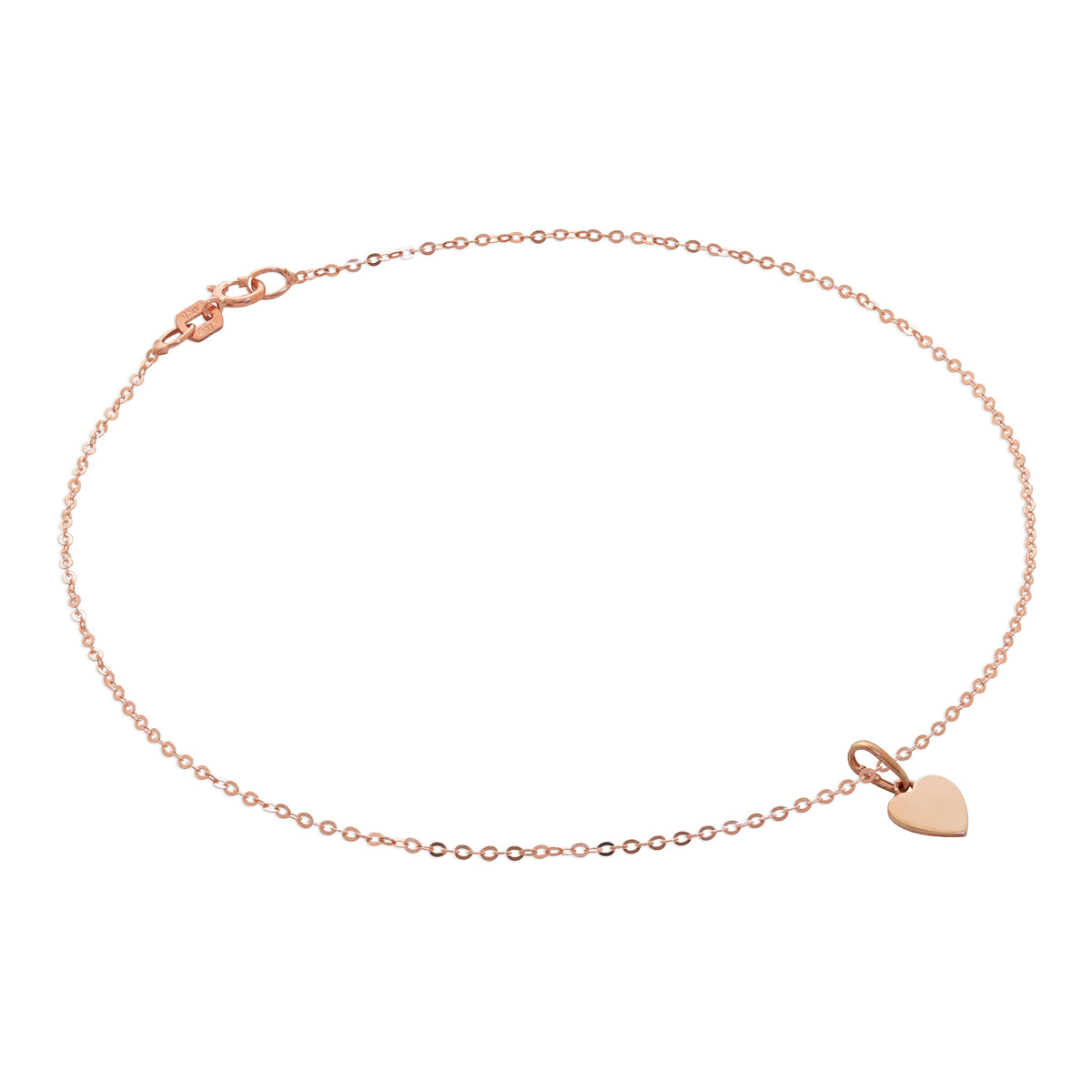 Bracelet de cheville en or rose 9 carats martelé avec breloque cœur gravable - 24 cm