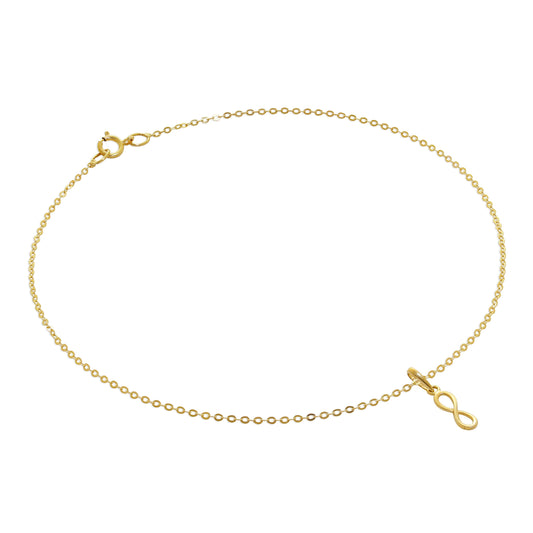 Bracelet de cheville en or 9 carats martelé avec breloque infini - 9,5 pouces