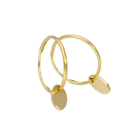 Boucles d'oreilles créoles à breloques en or 9 carats de 10 mm avec petites étiquettes ovales