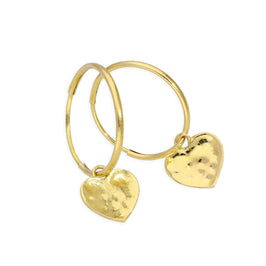 Boucles d'oreilles créoles martelées en or 9 carats de 10 mm avec breloques