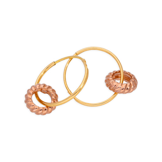 Boucles d'oreilles créoles à breloques en or 9 carats de 10 mm et cercles Karma en or rose 9 carats