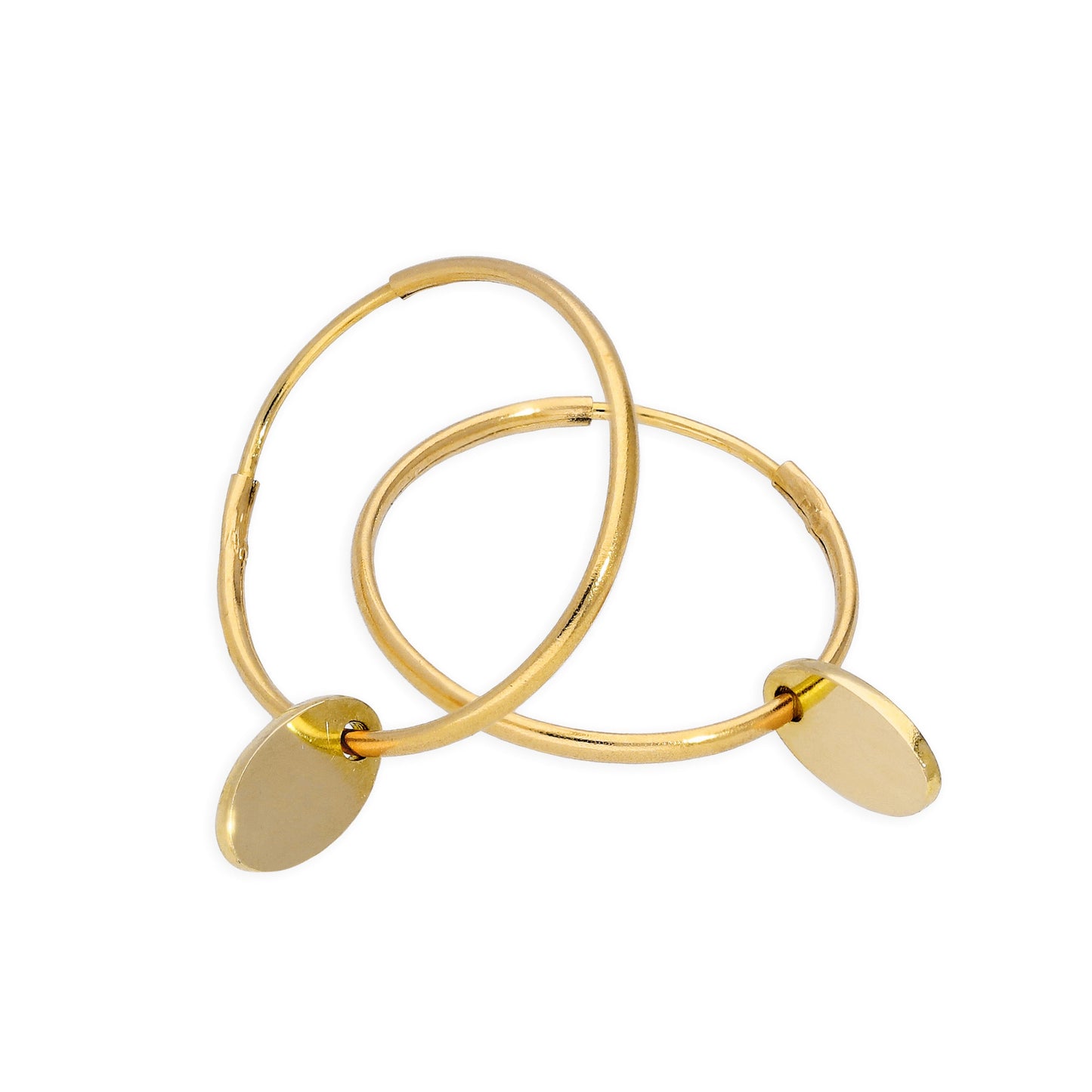 Boucles d'oreilles créoles à breloques en or 9 carats de 13 mm avec petites étiquettes ovales
