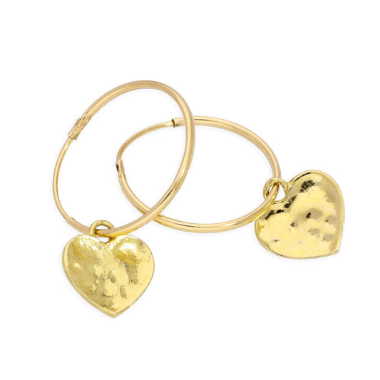 Boucles d'oreilles créoles martelées en or 9 carats de 13 mm avec breloques