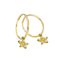 Boucles d'oreilles créoles en or 9 carats avec breloques en forme d'étoile et zircones cubiques de 13 mm