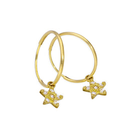 Boucles d'oreilles créoles en or 9 carats avec breloques en forme d'étoile et zircones cubiques de 13 mm