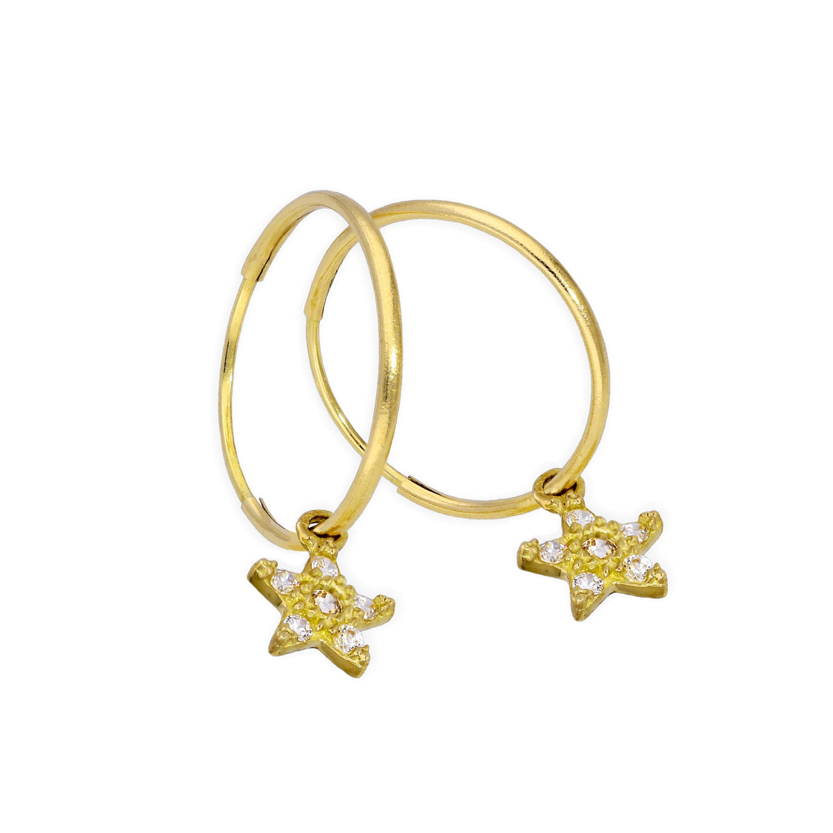 Boucles d'oreilles créoles en or 9 carats avec breloques en forme d'étoile et zircones cubiques de 13 mm