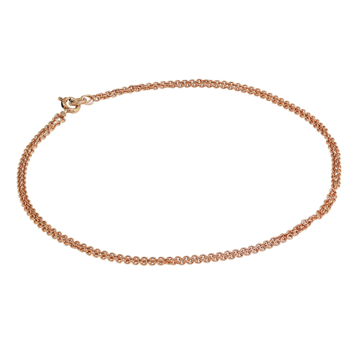 Bracelet de cheville double chaîne en argent sterling plaqué or rose de 1 mm - 25,4 cm