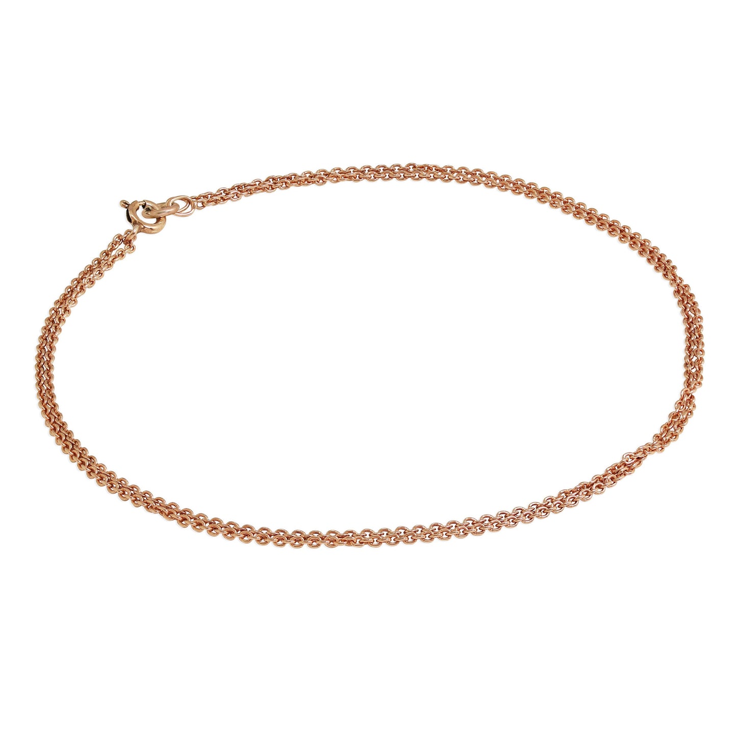 Bracelet de cheville double chaîne en argent sterling plaqué or rose de 1 mm - 25,4 cm