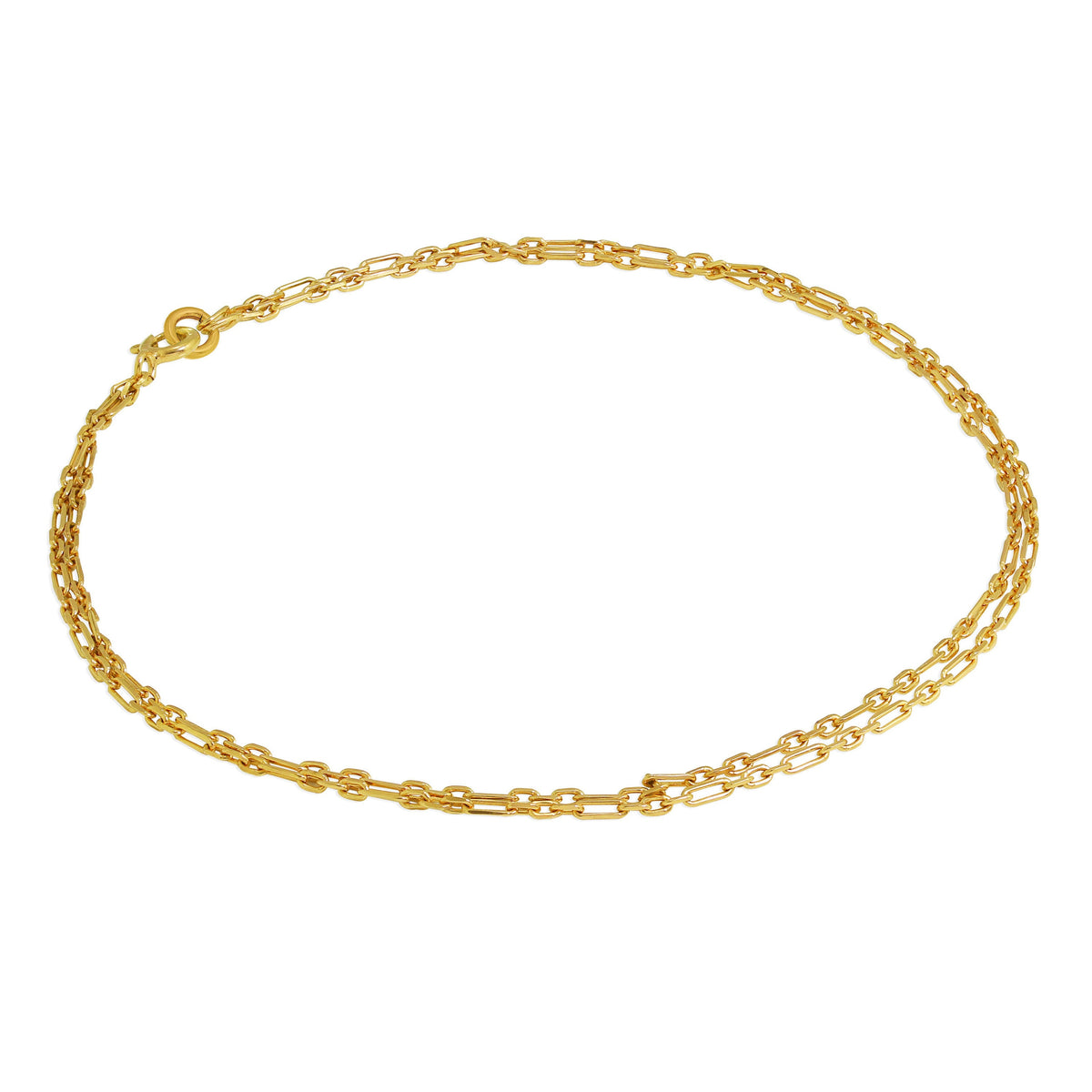 Bracelet de cheville double chaîne Figaro arrondie en argent sterling plaqué or de 2 mm - 25 cm