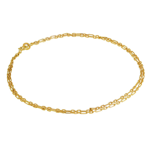 Bracelet de cheville double chaîne Figaro arrondie en argent sterling plaqué or de 2 mm - 25 cm
