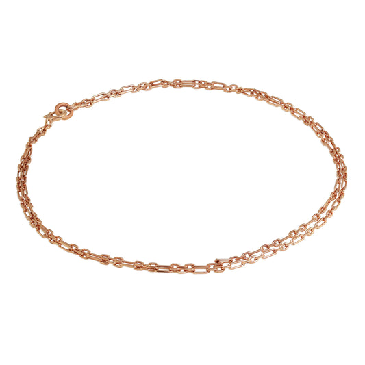 Bracelet de cheville double chaîne Figaro arrondie en argent sterling plaqué or rose de 2 mm - 25,4 cm