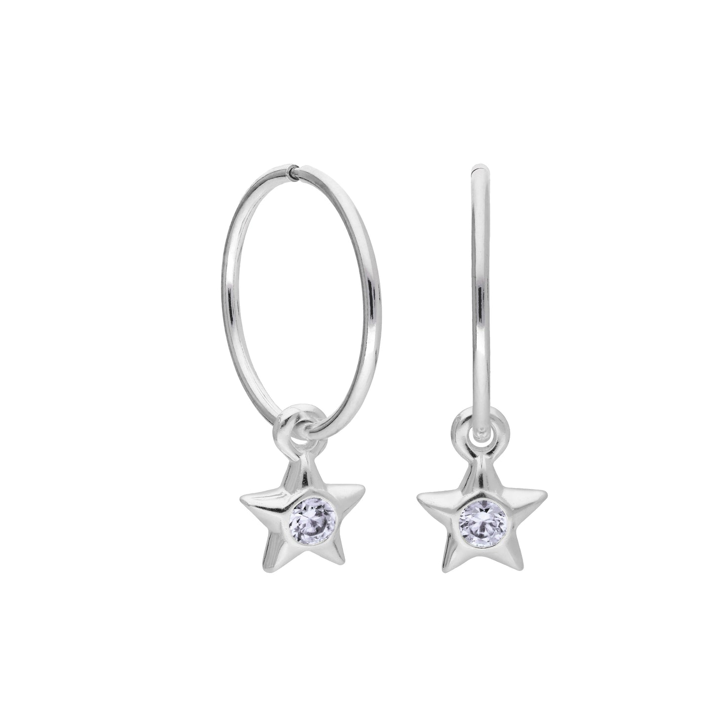 Boucles d'oreilles créoles dormeuses en argent sterling avec pierre de naissance en cristal CZ, 10 à 22 mm