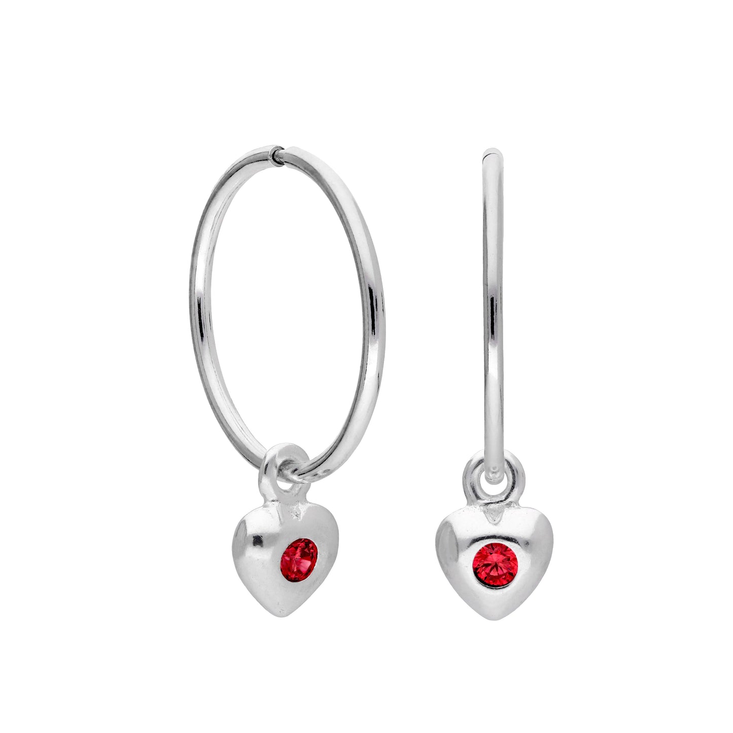 Boucles d'oreilles créoles en argent sterling avec pierre de naissance en forme de cœur, 10 à 22 mm