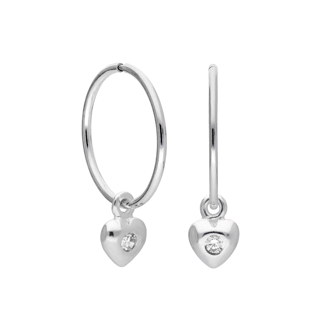 Boucles d'oreilles créoles en argent sterling avec pierre de naissance en forme de cœur, 10 à 22 mm