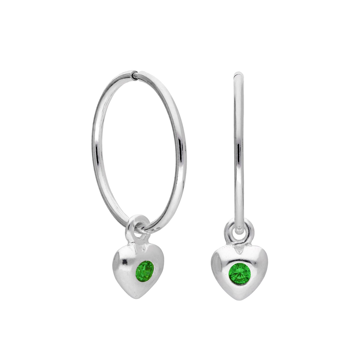 Boucles d'oreilles créoles en argent sterling avec pierre de naissance en forme de cœur, 10 à 22 mm
