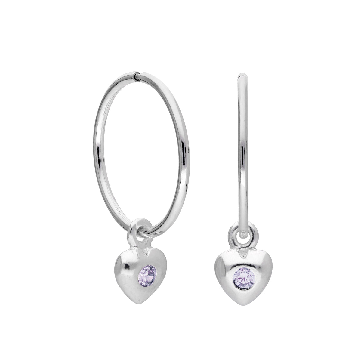 Boucles d'oreilles créoles en argent sterling avec pierre de naissance en forme de cœur, 10 à 22 mm
