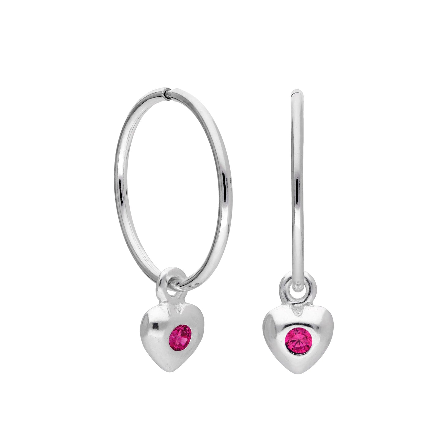 Boucles d'oreilles créoles en argent sterling avec pierre de naissance en forme de cœur, 10 à 22 mm