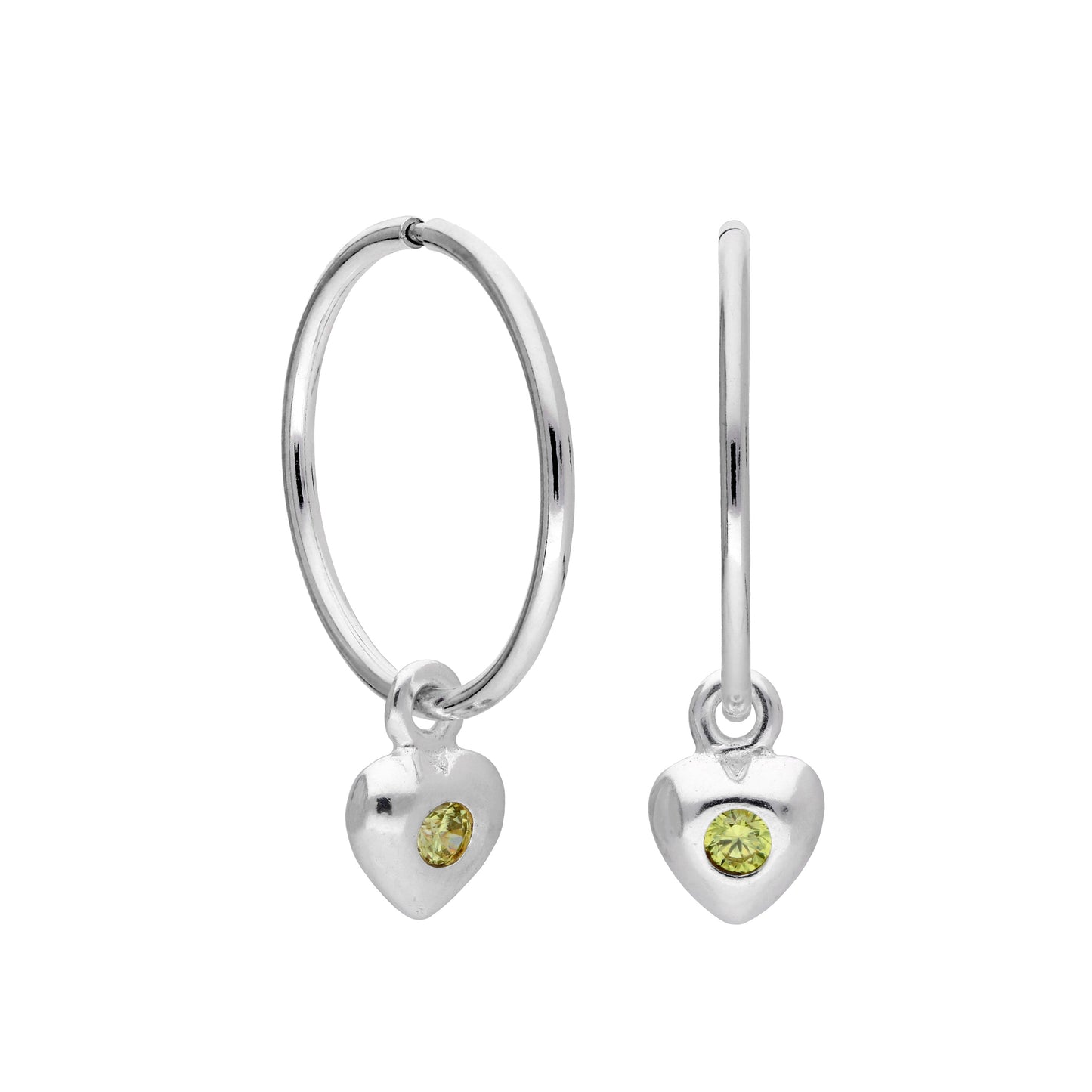 Boucles d'oreilles créoles en argent sterling avec pierre de naissance en forme de cœur, 10 à 22 mm