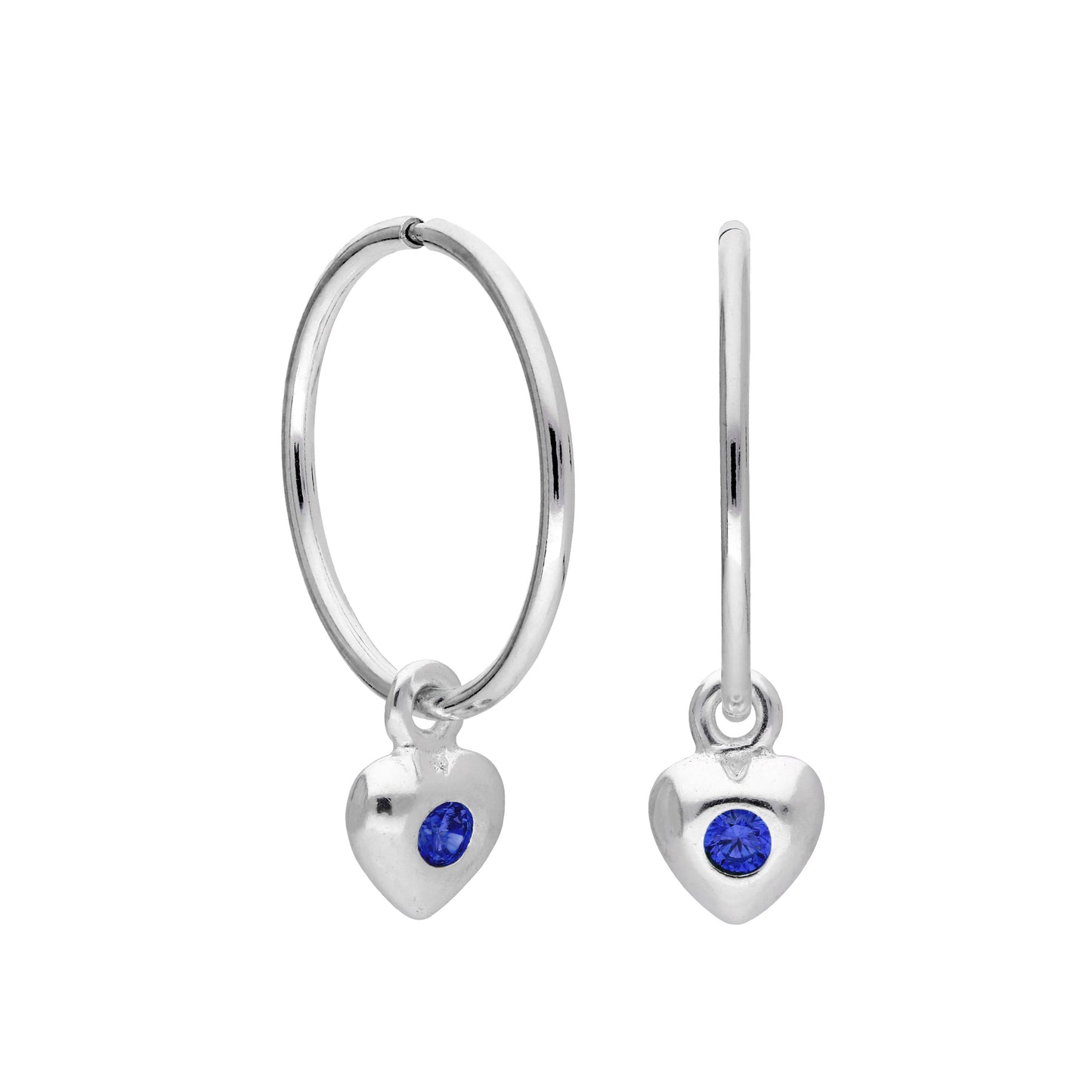 Boucles d'oreilles créoles en argent sterling avec pierre de naissance en forme de cœur, 10 à 22 mm