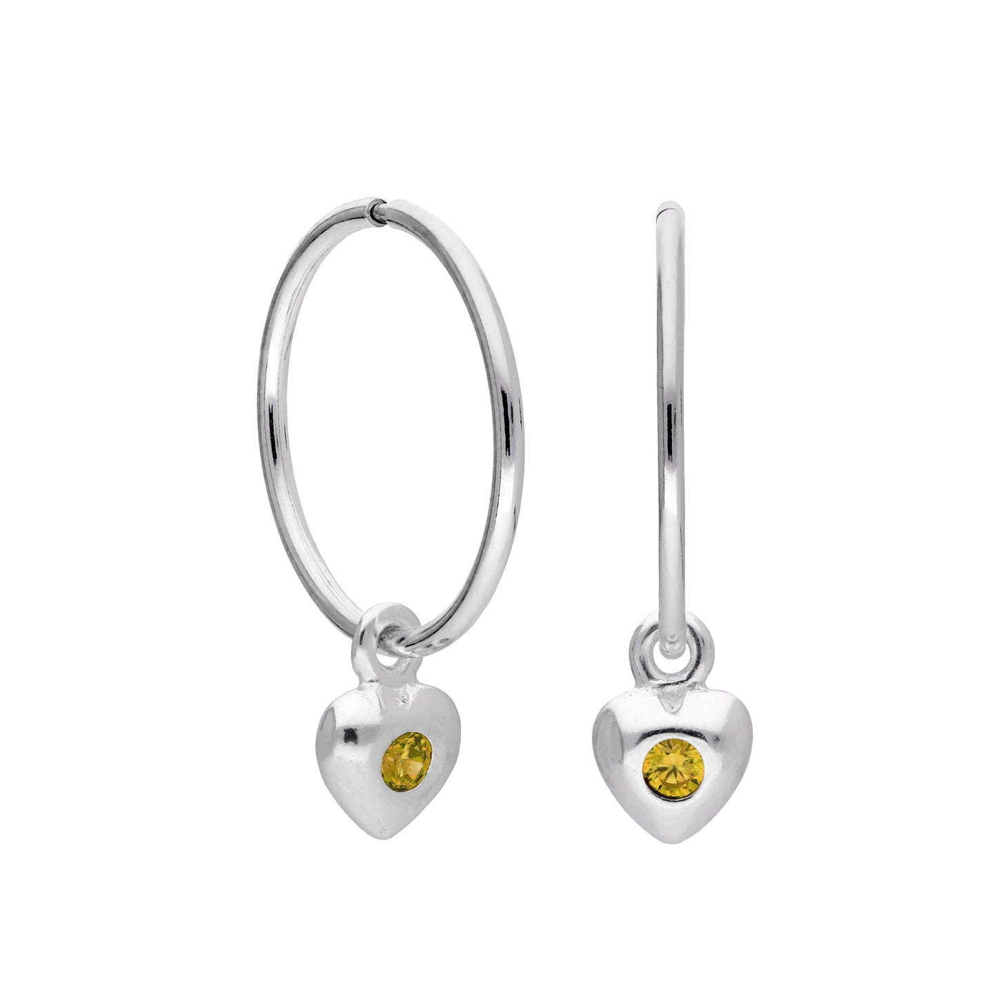 Boucles d'oreilles créoles en argent sterling avec pierre de naissance en forme de cœur, 10 à 22 mm