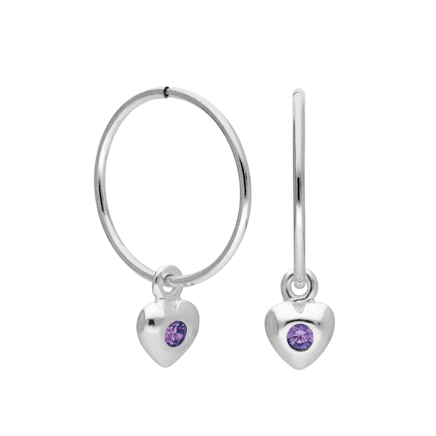Boucles d'oreilles créoles en argent sterling avec pierre de naissance en forme de cœur, 10 à 22 mm