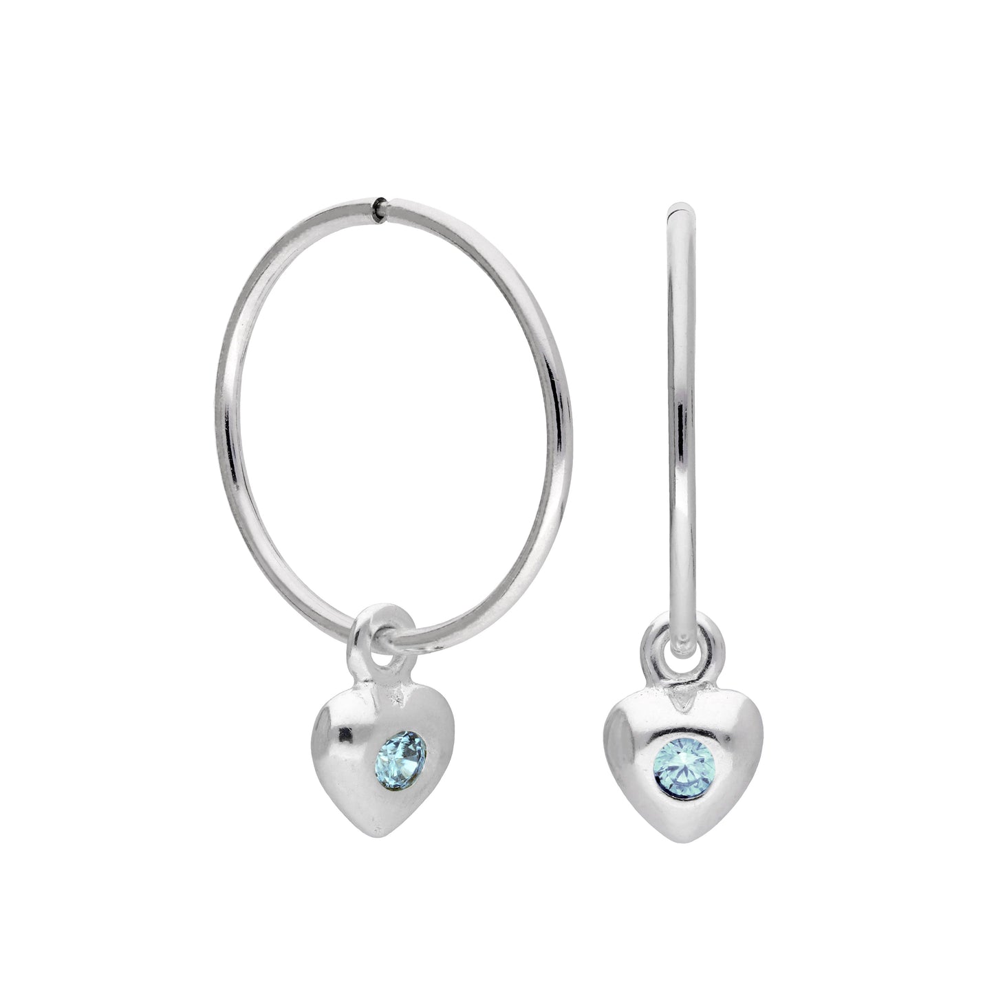 Boucles d'oreilles créoles en argent sterling avec pierre de naissance en forme de cœur, 10 à 22 mm