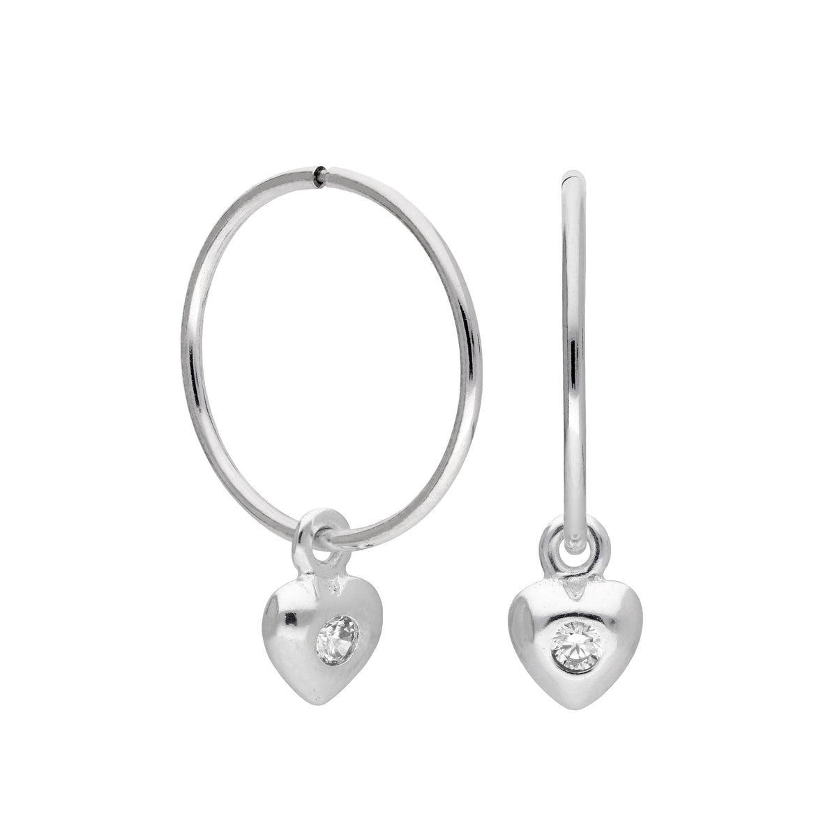 Boucles d'oreilles créoles en argent sterling avec pierre de naissance en forme de cœur, 10 à 22 mm
