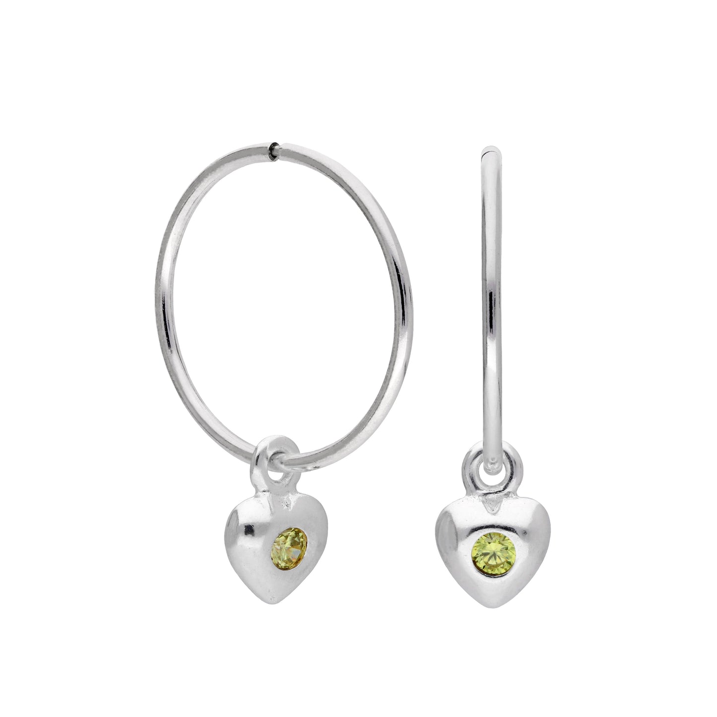 Boucles d'oreilles créoles en argent sterling avec pierre de naissance en forme de cœur, 10 à 22 mm