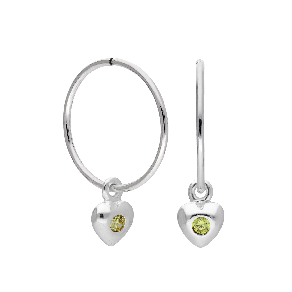 Boucles d'oreilles créoles en argent sterling avec pierre de naissance en forme de cœur, 10 à 22 mm