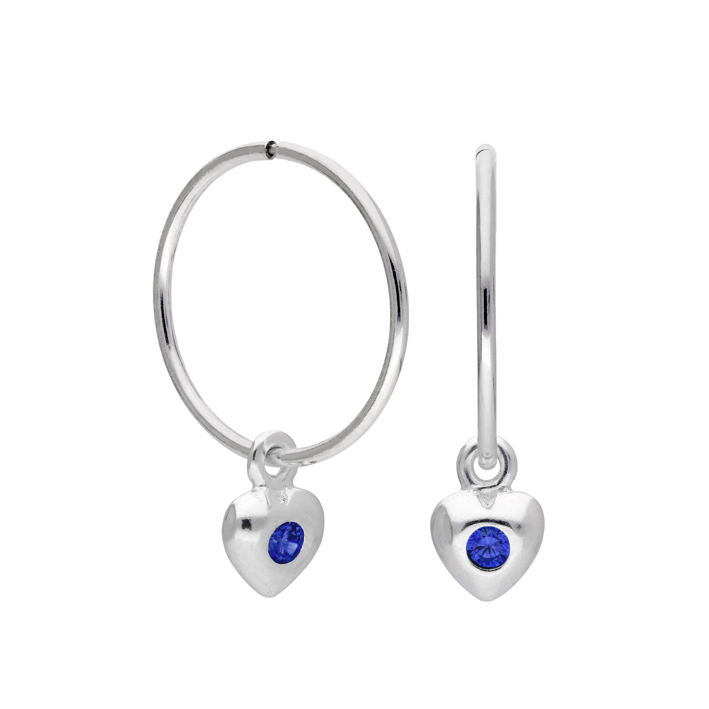 Boucles d'oreilles créoles en argent sterling avec pierre de naissance en forme de cœur, 10 à 22 mm