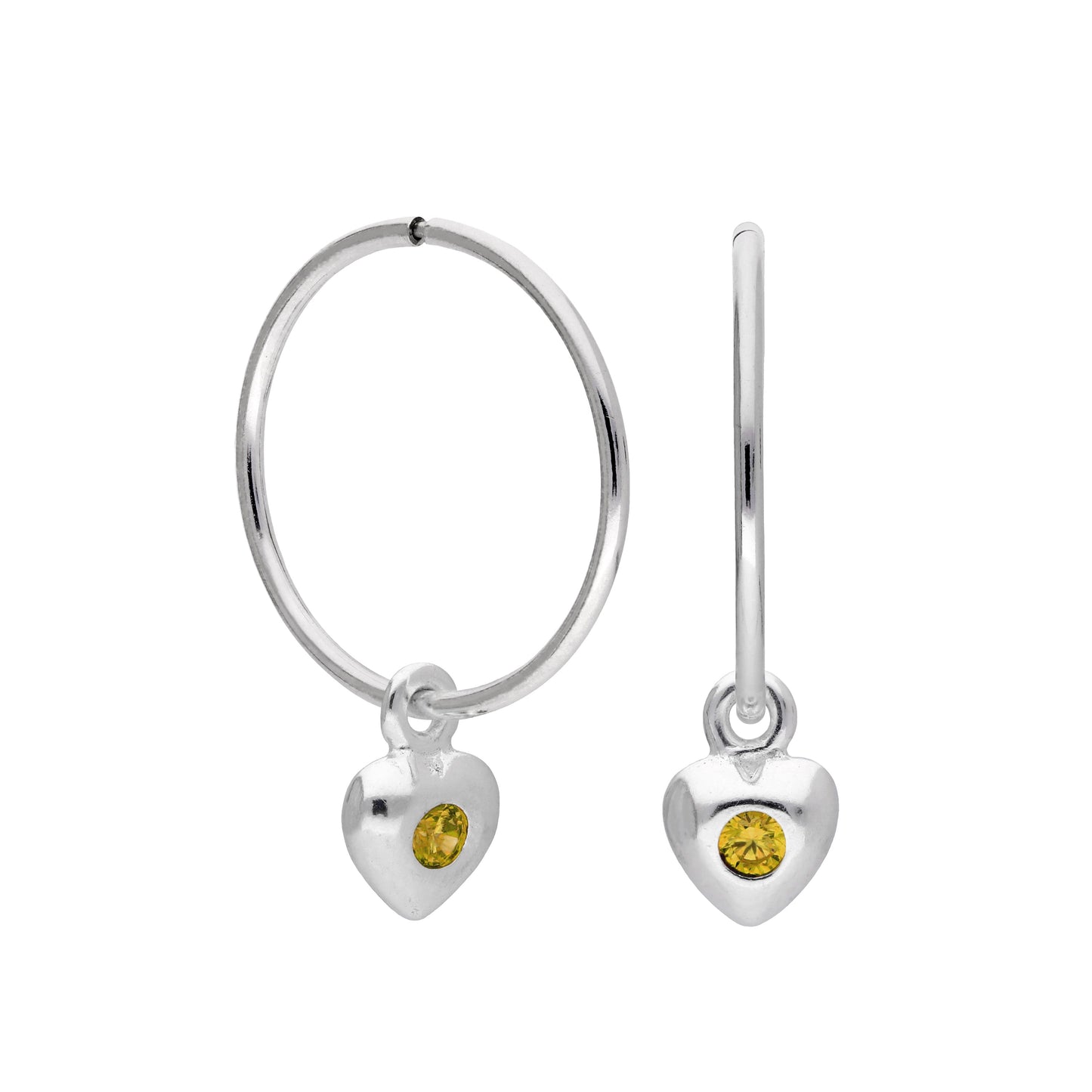 Boucles d'oreilles créoles en argent sterling avec pierre de naissance en forme de cœur, 10 à 22 mm