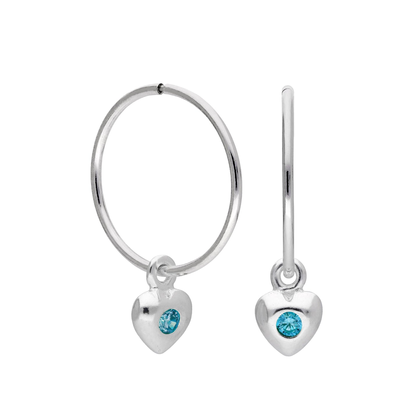 Boucles d'oreilles créoles en argent sterling avec pierre de naissance en forme de cœur, 10 à 22 mm