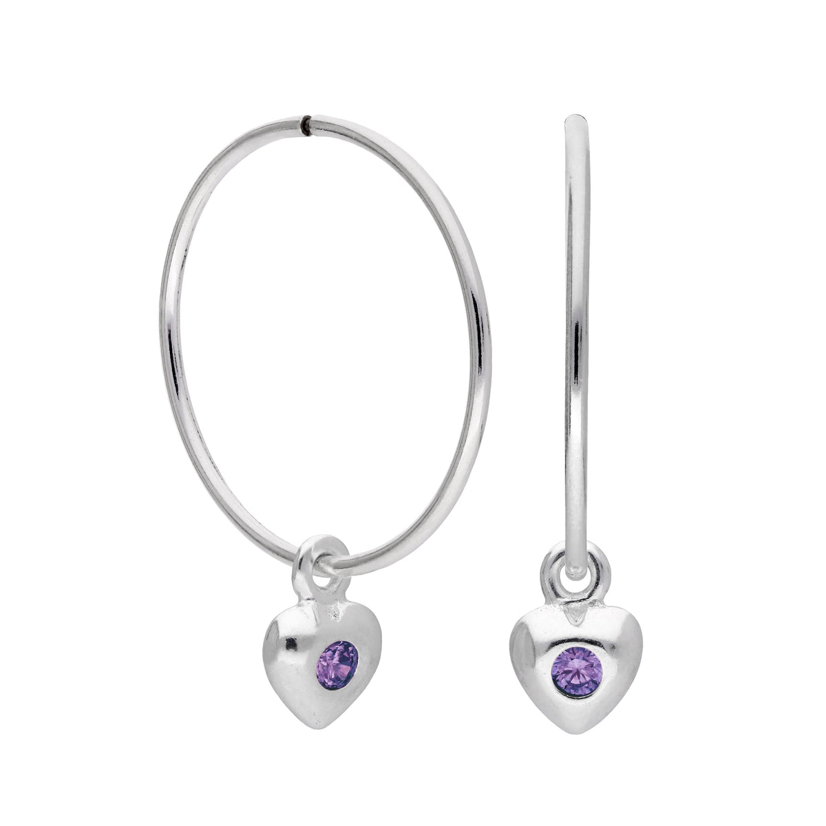 Boucles d'oreilles créoles en argent sterling avec pierre de naissance en forme de cœur, 10 à 22 mm
