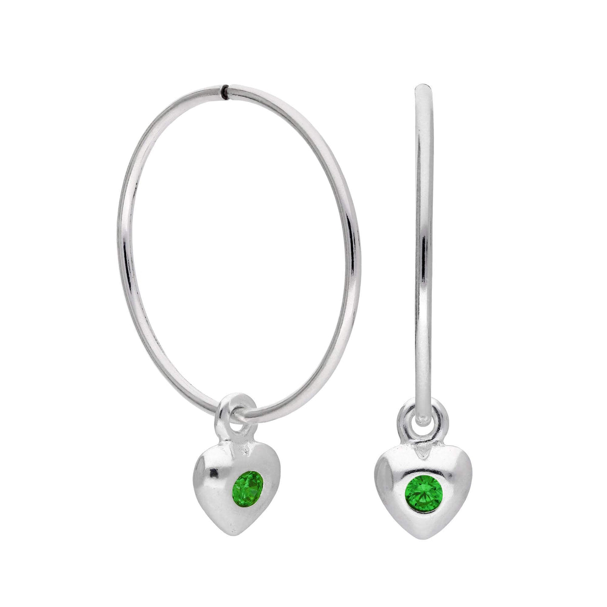 Boucles d'oreilles créoles en argent sterling avec pierre de naissance en forme de cœur, 10 à 22 mm