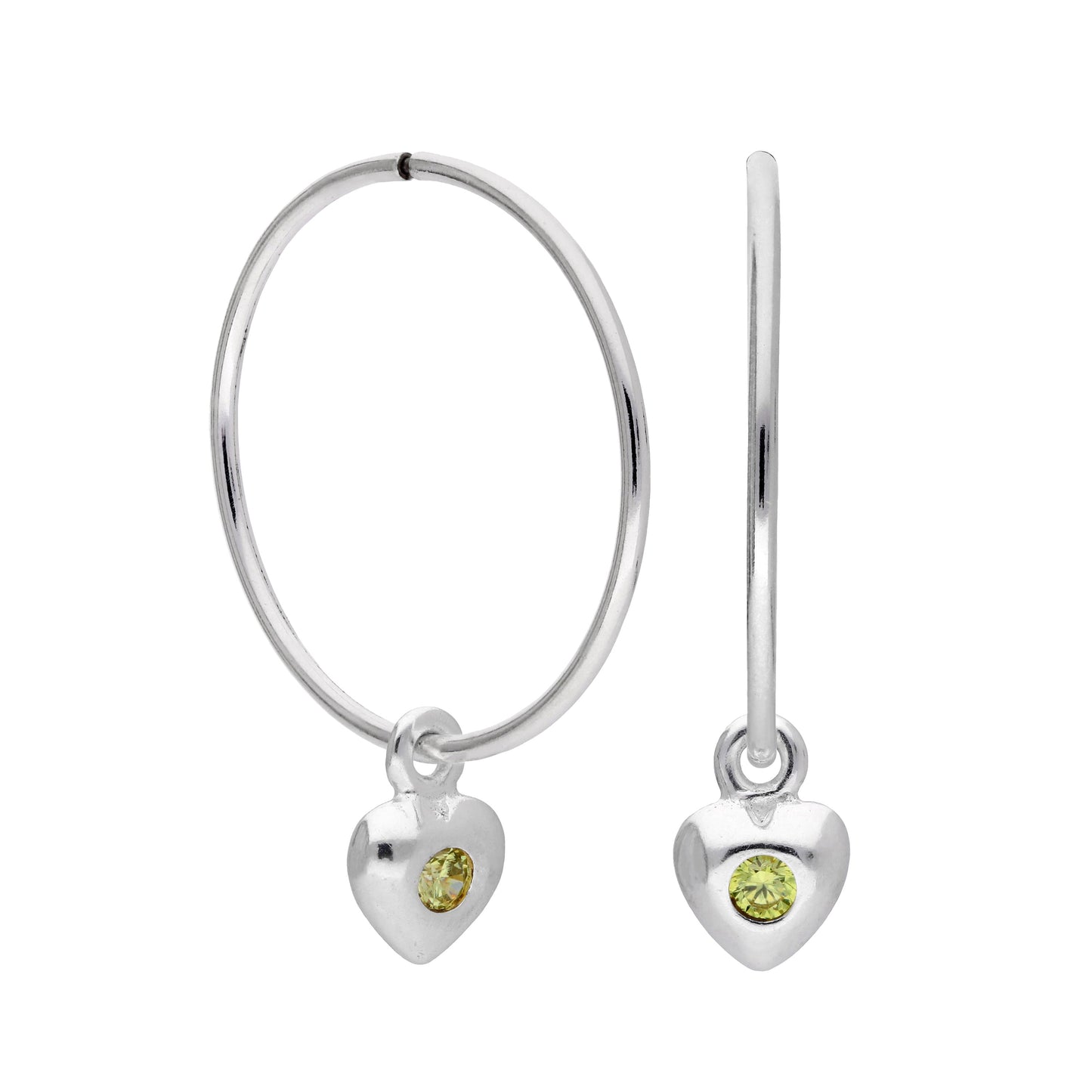 Boucles d'oreilles créoles en argent sterling avec pierre de naissance en forme de cœur, 10 à 22 mm