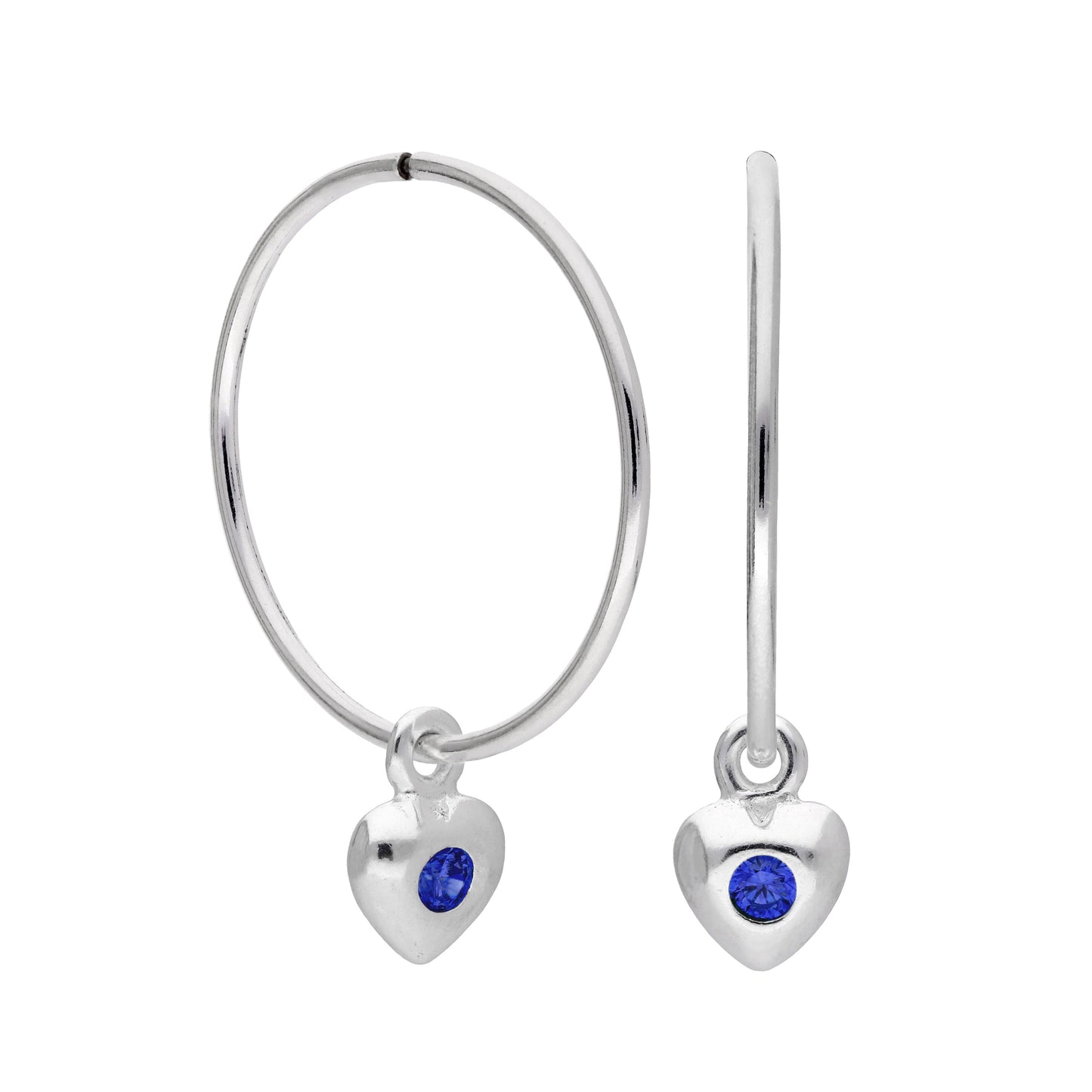 Boucles d'oreilles créoles en argent sterling avec pierre de naissance en forme de cœur, 10 à 22 mm