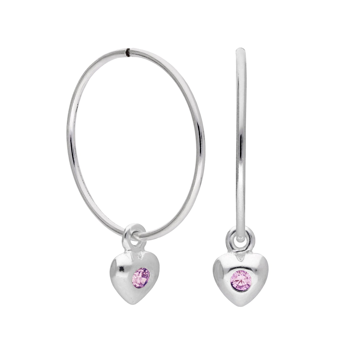 Boucles d'oreilles créoles en argent sterling avec pierre de naissance en forme de cœur, 10 à 22 mm