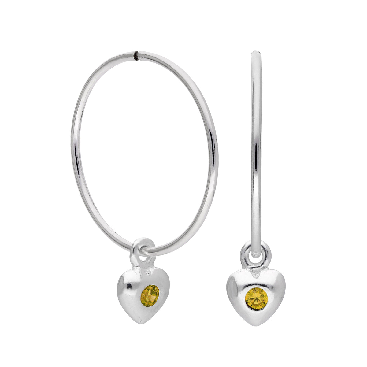 Boucles d'oreilles créoles en argent sterling avec pierre de naissance en forme de cœur, 10 à 22 mm