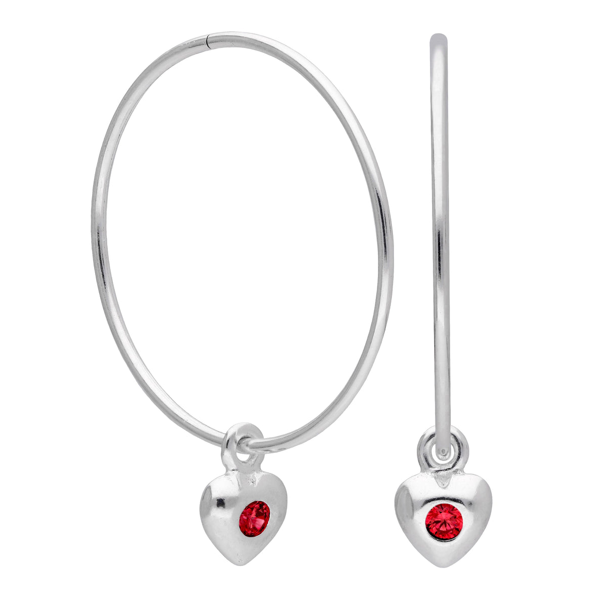 Boucles d'oreilles créoles en argent sterling avec pierre de naissance en forme de cœur, 10 à 22 mm