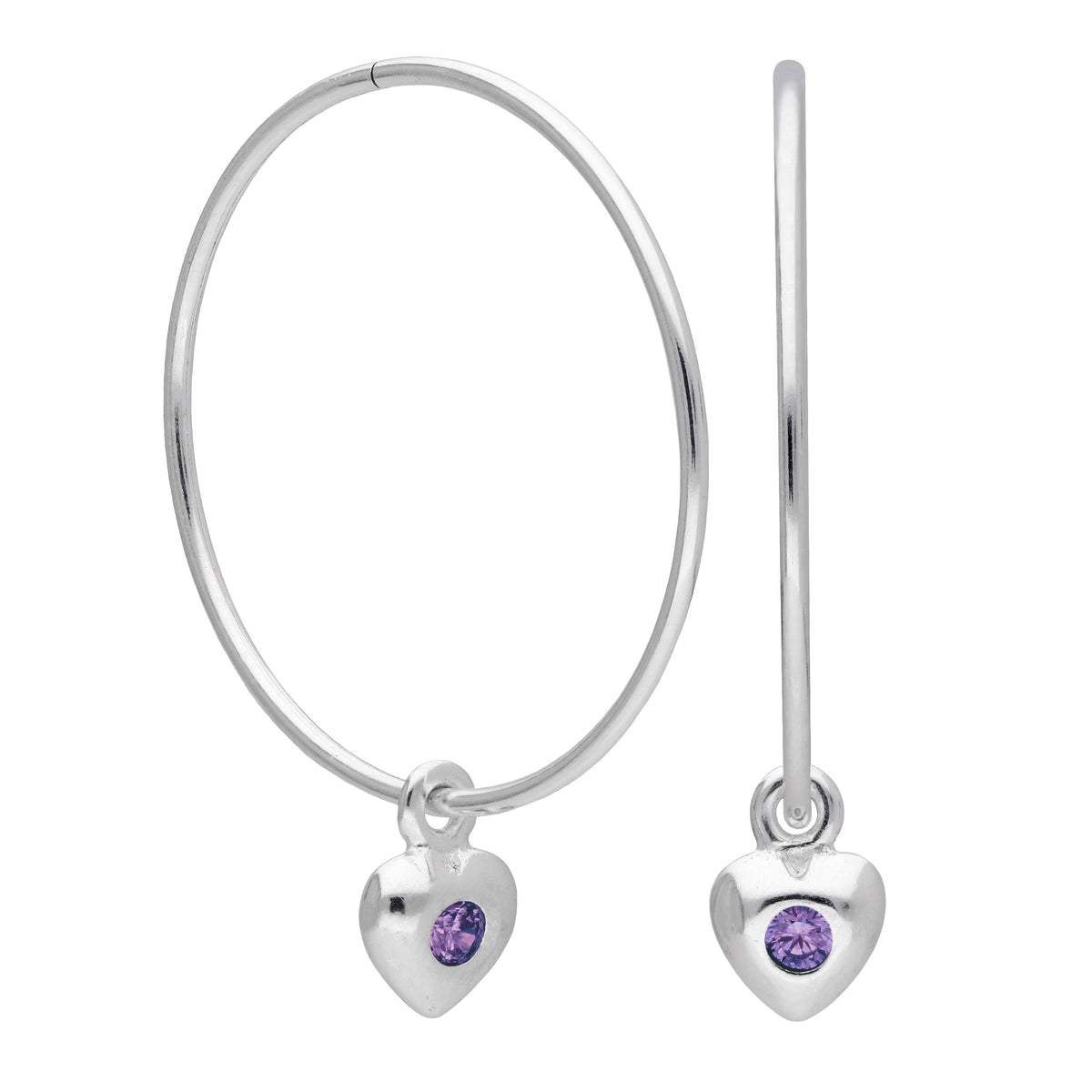 Boucles d'oreilles créoles en argent sterling avec pierre de naissance en forme de cœur, 10 à 22 mm