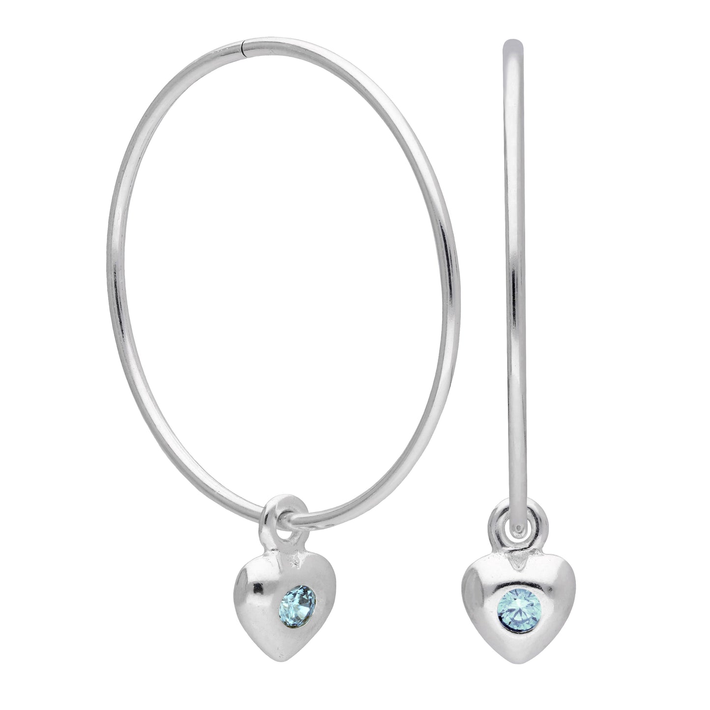 Boucles d'oreilles créoles en argent sterling avec pierre de naissance en forme de cœur, 10 à 22 mm
