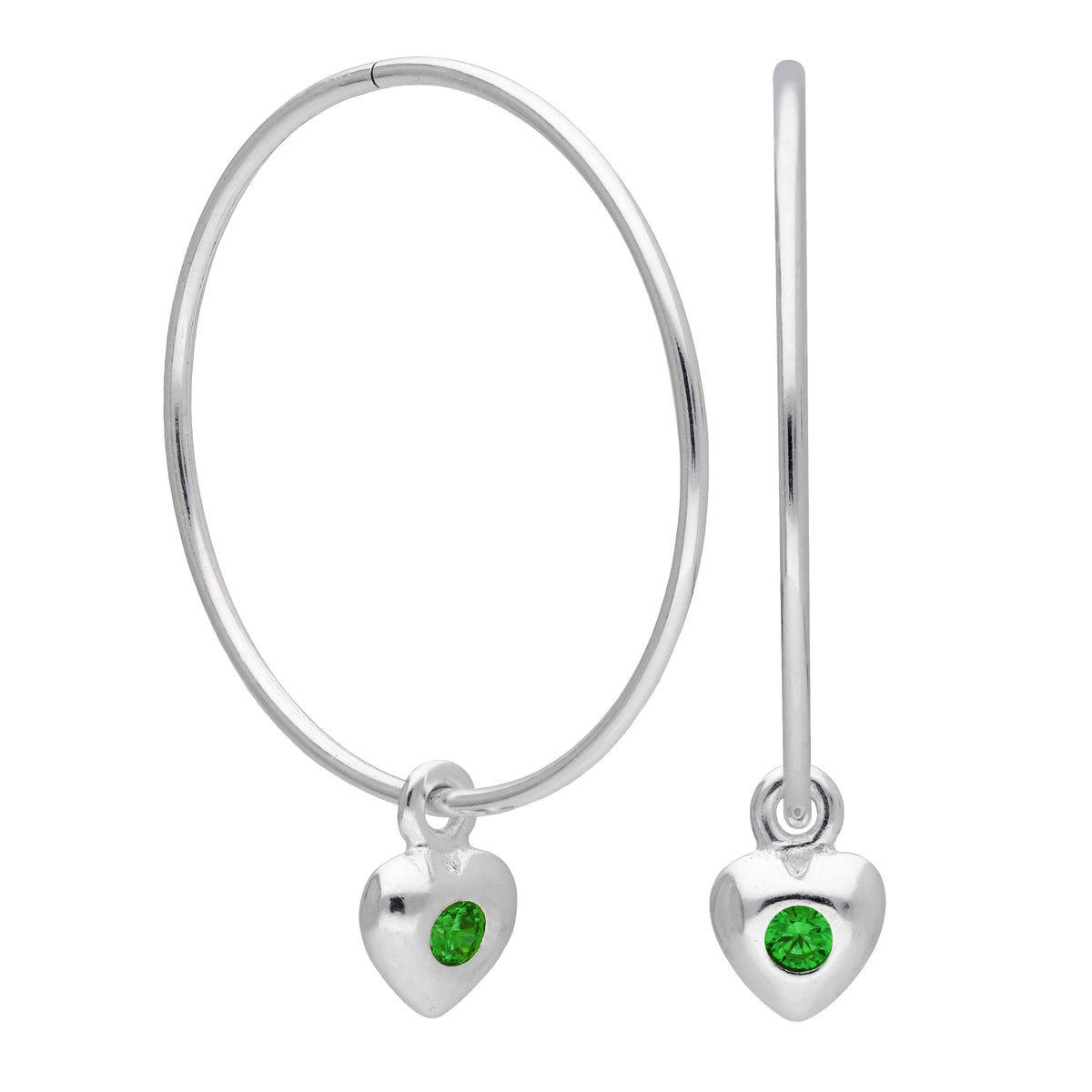 Boucles d'oreilles créoles en argent sterling avec pierre de naissance en forme de cœur, 10 à 22 mm