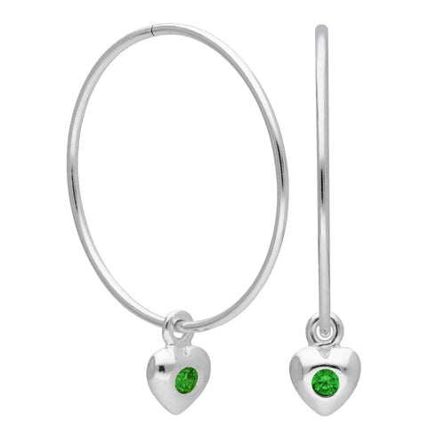Boucles d'oreilles créoles en argent sterling avec pierre de naissance en forme de cœur, 10 à 22 mm