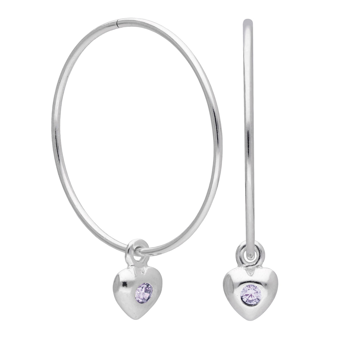 Boucles d'oreilles créoles en argent sterling avec pierre de naissance en forme de cœur, 10 à 22 mm