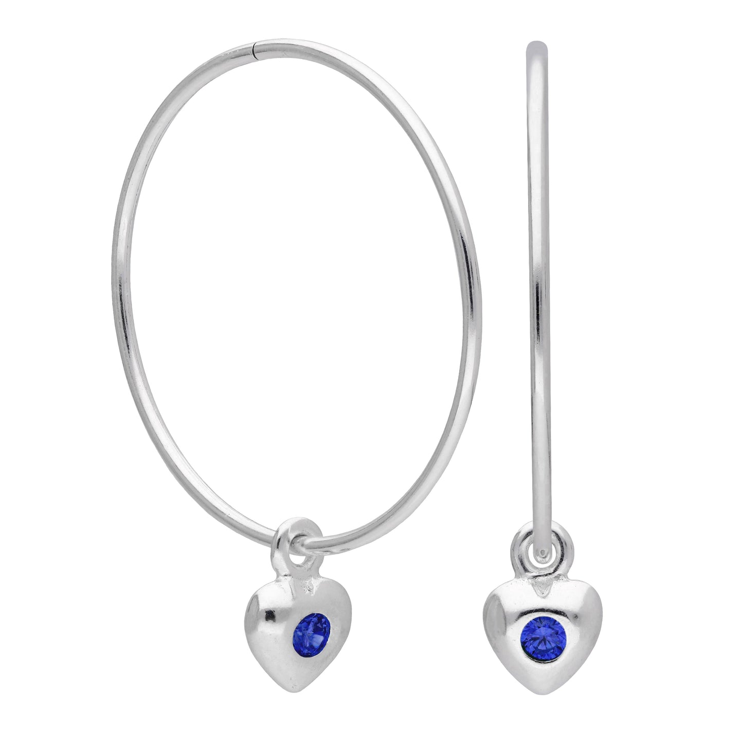 Boucles d'oreilles créoles en argent sterling avec pierre de naissance en forme de cœur, 10 à 22 mm