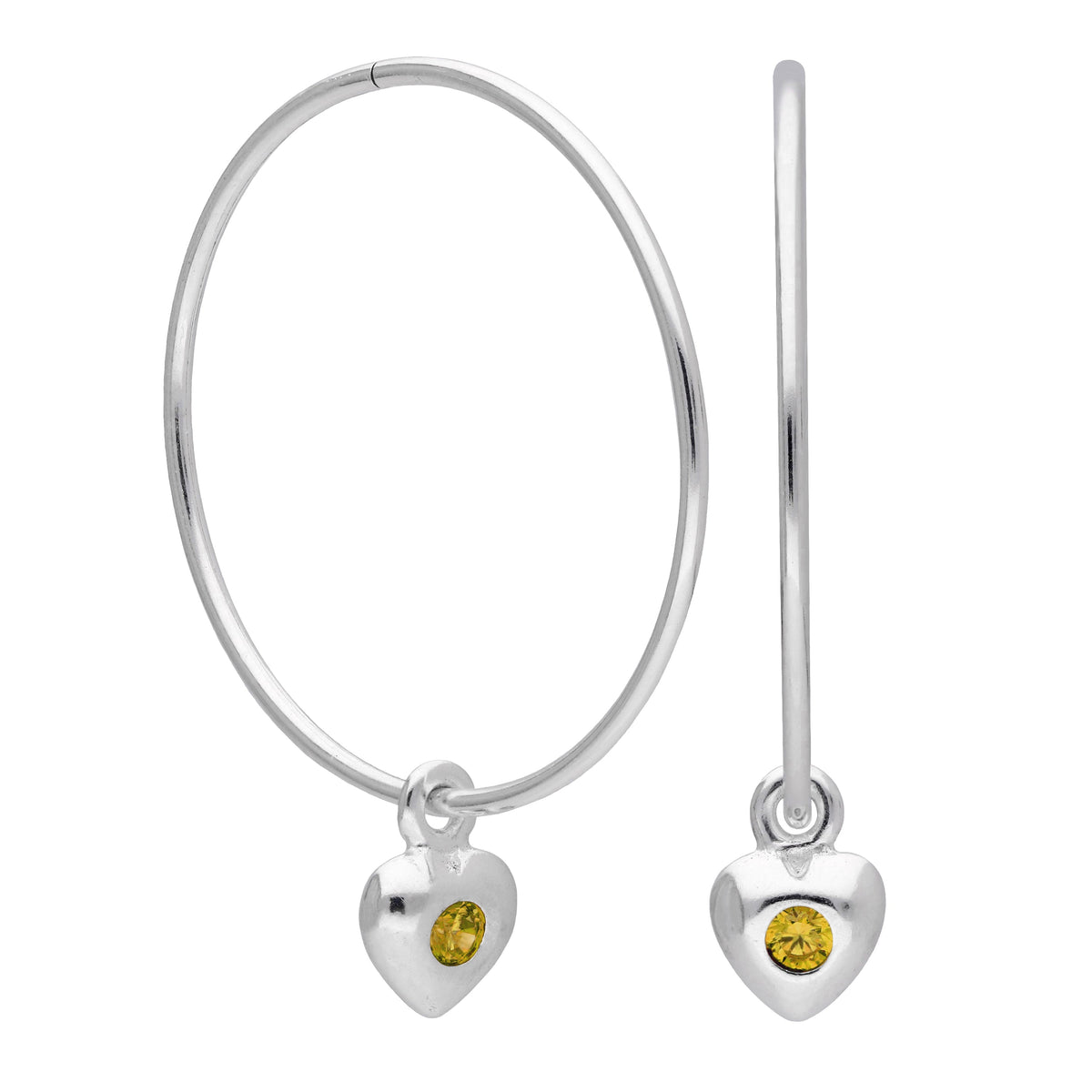 Boucles d'oreilles créoles en argent sterling avec pierre de naissance en forme de cœur, 10 à 22 mm