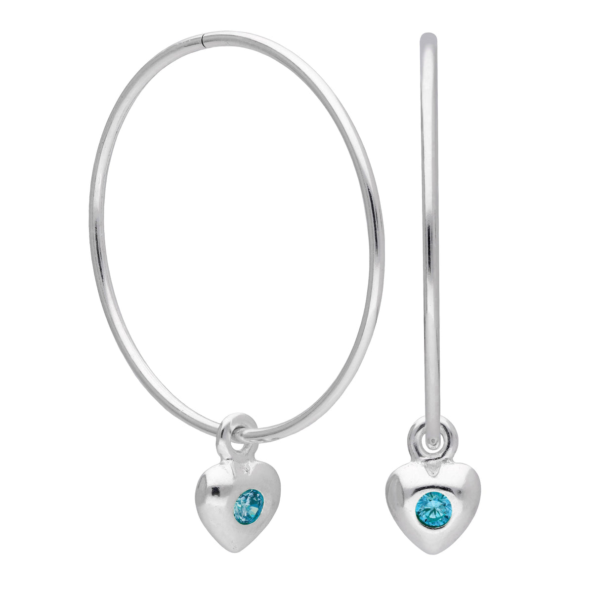 Boucles d'oreilles créoles en argent sterling avec pierre de naissance en forme de cœur, 10 à 22 mm