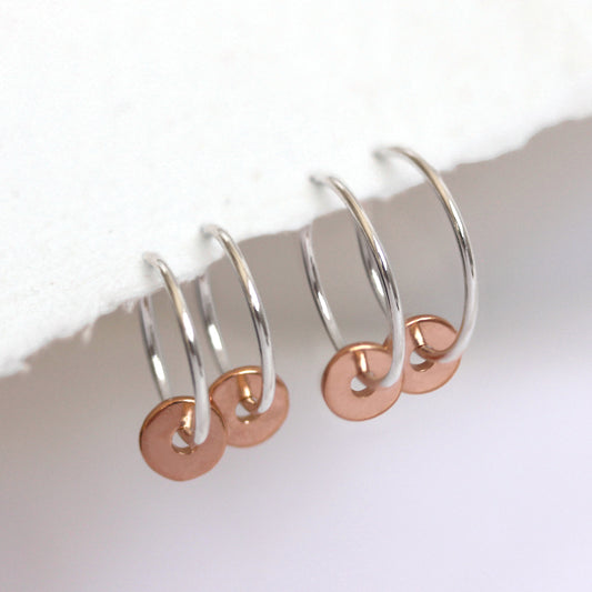 Boucles d'oreilles créoles en argent sterling plaqué or rose poli, perles de 1 mm, 12 à 22 mm