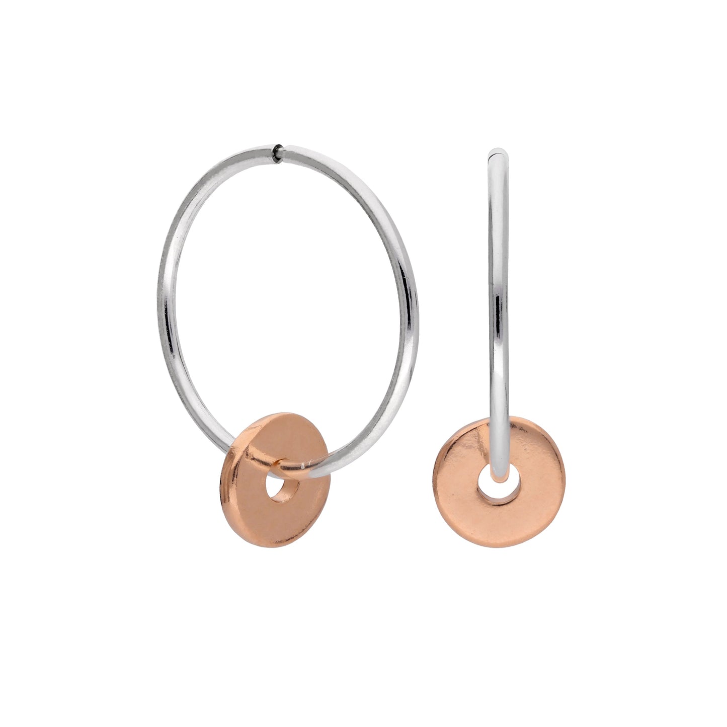 Boucles d'oreilles créoles en argent sterling plaqué or rose poli, perles de 1 mm, 12 à 22 mm