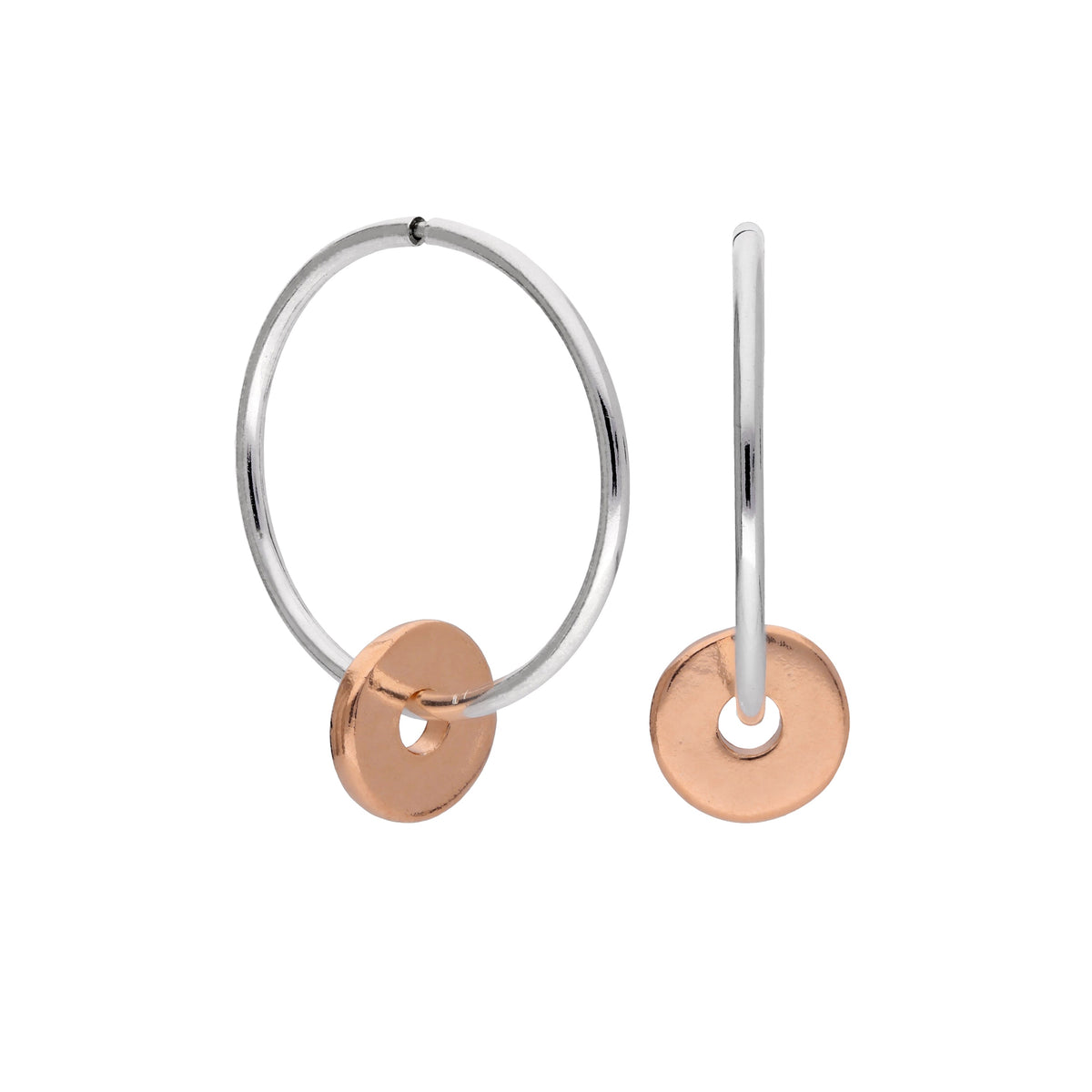 Boucles d'oreilles créoles en argent sterling plaqué or rose poli, perles de 1 mm, 12 à 22 mm